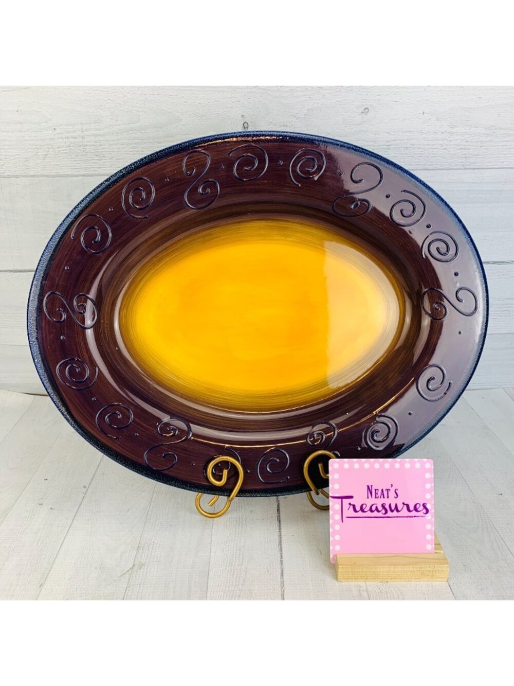 Tabletops AMBROSIA Purple Eggplant Stoneware Embossed Large Serving Platter